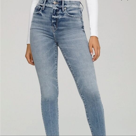 Good American Good Waist Extreme Deep V Distressed Skinny Jeans Sz 30 - Picture 2 of 13